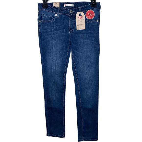 Levi's 711 Skinny Jeans 10 Girls Dark Wash Stretch Denim Adjustable Waist Ankle - Picture 1 of 8